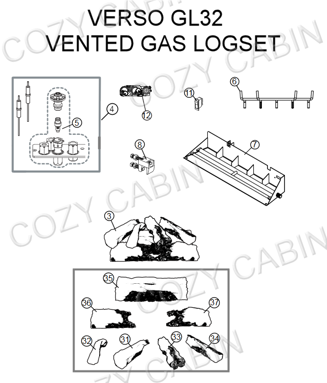 Verso Vented Gas Logset (GL32) #GL32